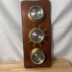 Vintage Weather Nautical Decor Wood Thermometer Barometer Hygrometer Fisherman